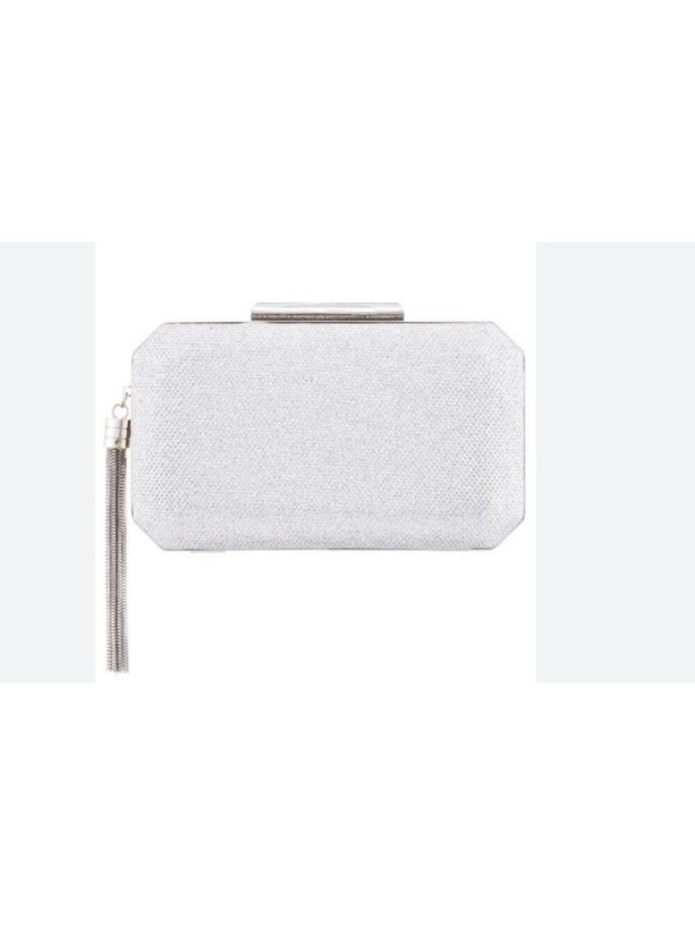 NINA geometric minaudiere side tassel women's box clutch evening purse in Silver - Picture 5 of 5